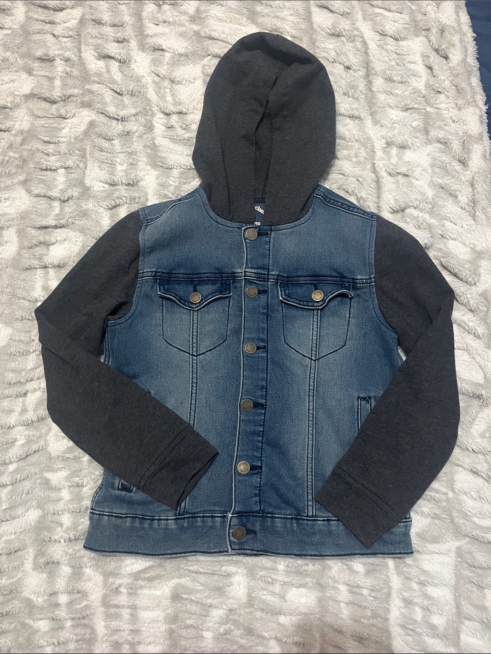 Cat & Jack Blue Denim Jacket with Charcoal Hood & Sleeves
